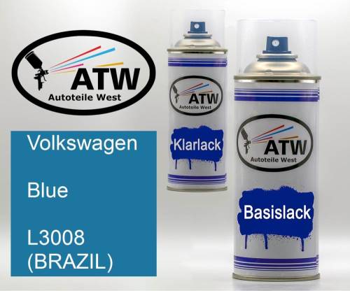 Volkswagen, Blue, L3008 (BRAZIL): 400ml Sprühdose + 400ml Klarlack - Set, von ATW Autoteile West.